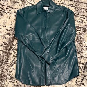 Aritzia Teal Faux Leather Shirt Jacket